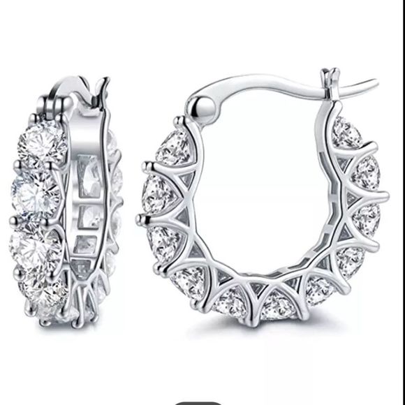 💎020💎 New 925 Sterling Silver Plated Round Diamond Hoop Earrings - Picture 5 of 13